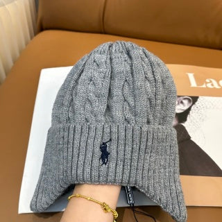 Ralph Lauren Hat Gray Ribbed Pony Knit Beanie
