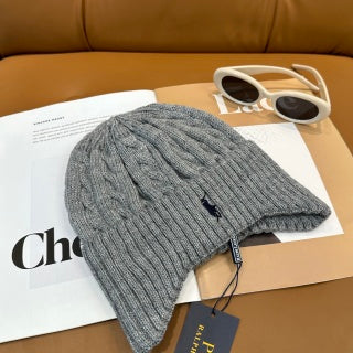 Ralph Lauren Hat Ash Gray Dark Pony Ribbed Knit Beanie