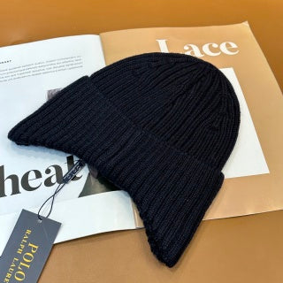 Ralph Lauren Hat Midnight Navy Red Pony Ribbed Knit Beanie
