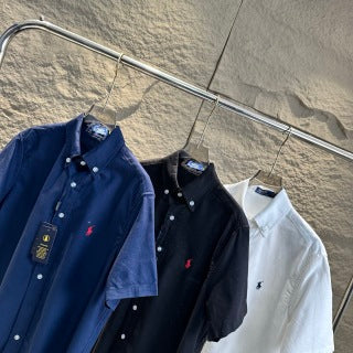 Ralph Lauren Shirt Embroidered Pony Linen Short Sleeve Casual Shirt