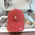Ralph Lauren Hat Washed Red Pony Script-Brim Baseball Cap