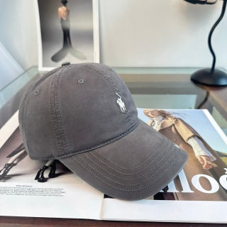 Ralph Lauren Hat Gray Washed Pony Script-Brim Baseball Cap