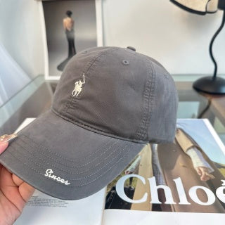 Ralph Lauren Hat Gray Washed Pony Script-Brim Baseball Cap