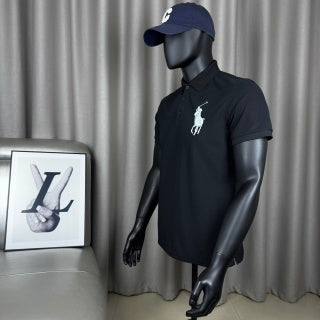 Ralph Lauren Polo Shirt Black Big Pony 03 Patch Cotton Piqué Polo